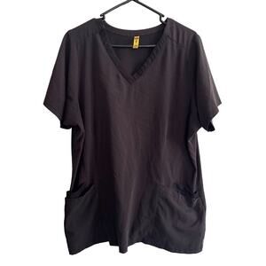 Aero Wonderwink Scrub Top Women's XL Black Short Sleeve V-Neck Nurse Tech Gear
